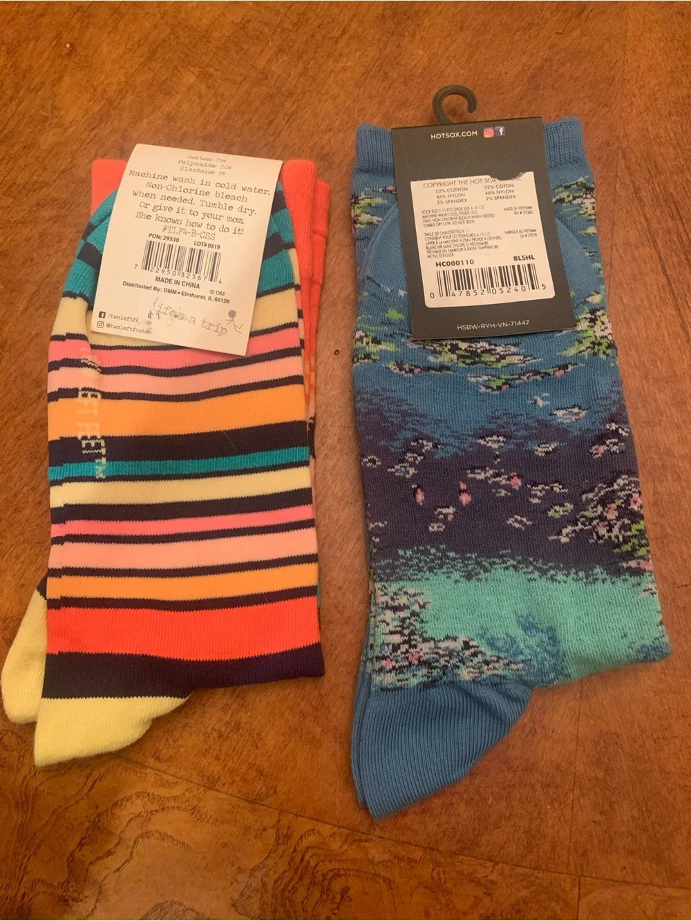 NWT Two Left Feet Sunset & HotSox water lillies socks shoe size 4-10